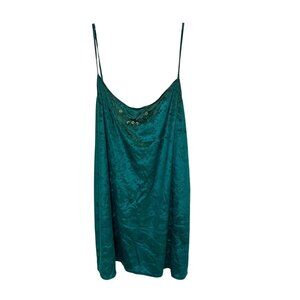 Vintage Green Crushed Velvet Floral Embroidered Slip Dress Boho Y2K Fairy - XL